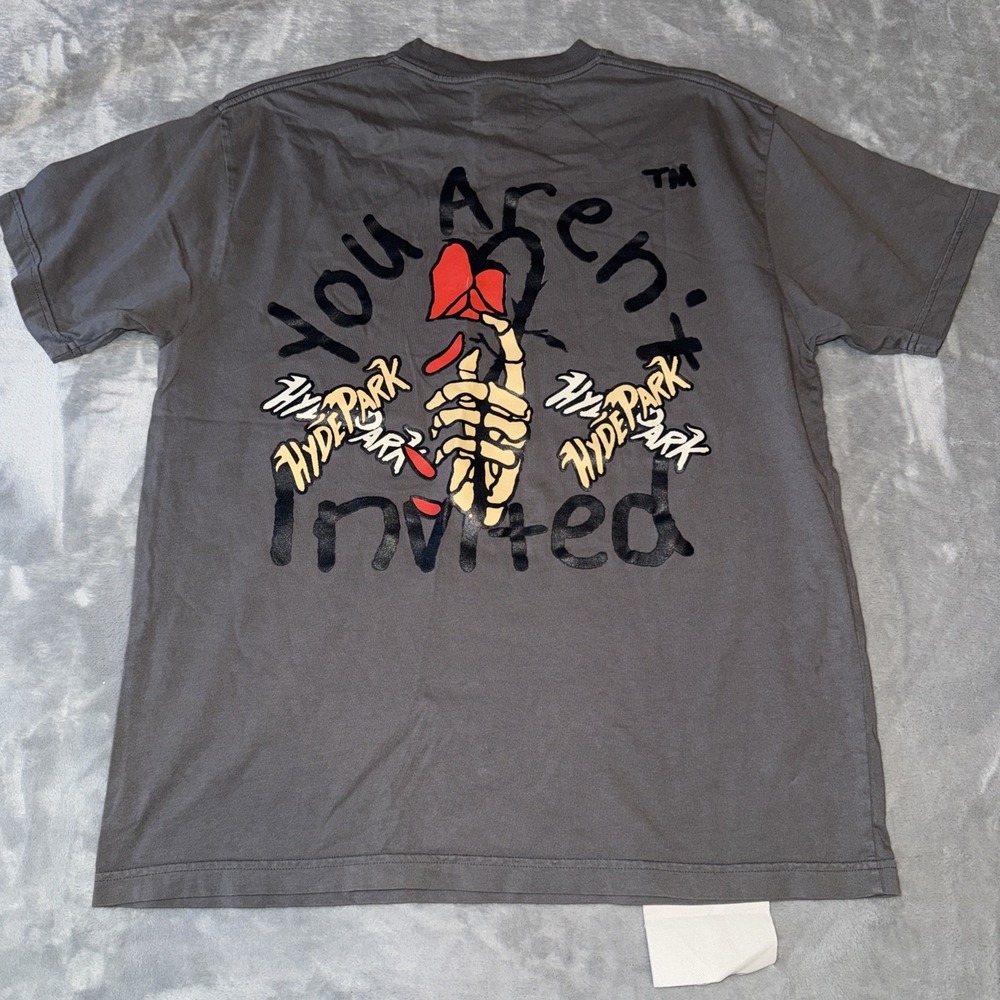 Hyde Park You Arent Invited Shirt Mens M Gray Skeleton Rose Graphic Tee Street